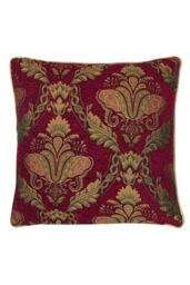 Paoletti Shiraz Traditional Jacquard Pipe Trimmed Cushion in Burgundy - Size: 45 cm x 45 cm - thumbnail 1