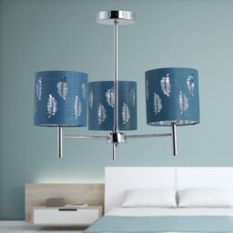 First Choice Lighting Brea - Chrome 3 Light Fitting with Teal Fern Shades in Silver - thumbnail 3