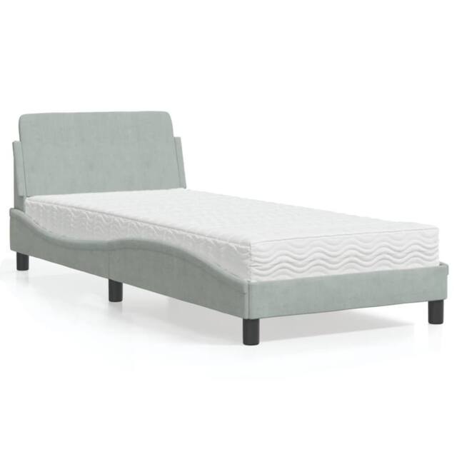 Berkfield Home Bed with Mattress Light Grey Single Velvet - image 1