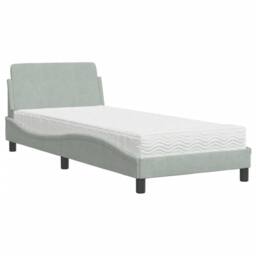 Berkfield Home Bed with Mattress Light Grey Single Velvet - thumbnail 2