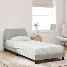Berkfield Home Bed with Mattress Light Grey Single Velvet - thumbnail 3