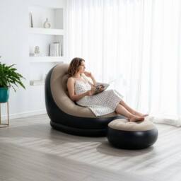 KORVIXA Black 2-Piece Inflatable Deluxe Lounger 118x80x94cm - Size: 100 cm x 100 cm - thumbnail 4