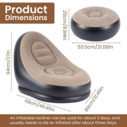KORVIXA Black 2-Piece Inflatable Deluxe Lounger 118x80x94cm - Size: 100 cm x 100 cm - thumbnail 2
