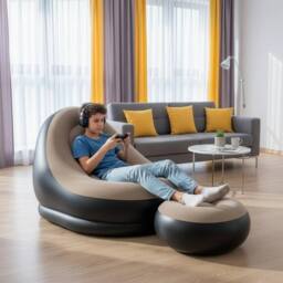 KORVIXA Black 2-Piece Inflatable Deluxe Lounger 118x80x94cm - Size: 100 cm x 100 cm - thumbnail 3