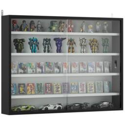 HOMCOM 5-Tier Wall Display Shelf Cabinet with Glass Doors, Black & White - thumbnail 2