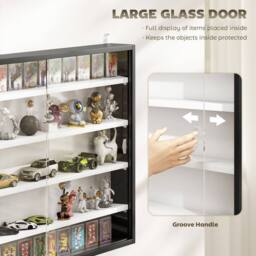 HOMCOM 5-Tier Wall Display Shelf Cabinet with Glass Doors, Black & White - thumbnail 5