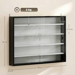 HOMCOM 5-Tier Wall Display Shelf Cabinet with Glass Doors, Black & White - thumbnail 3