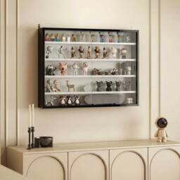 HOMCOM 5-Tier Wall Display Shelf Cabinet with Glass Doors, Black & White - thumbnail 1