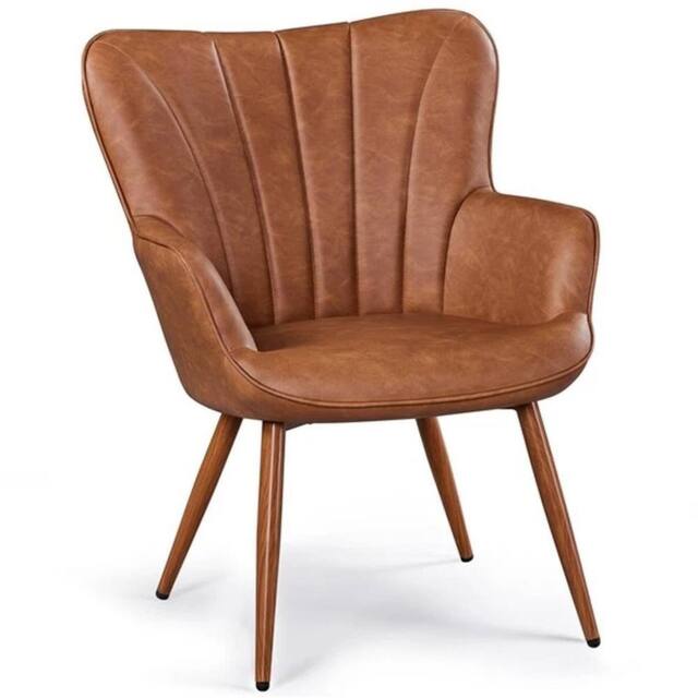 KORVIXA PU Leather Accent Chair Modern Armchair in Brown - Size: 100 cm x 100 cm - image 1