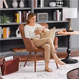 KORVIXA PU Leather Accent Chair Modern Armchair in Brown - Size: 100 cm x 100 cm - thumbnail 3