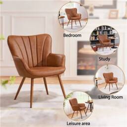 KORVIXA PU Leather Accent Chair Modern Armchair in Brown - Size: 100 cm x 100 cm - thumbnail 4