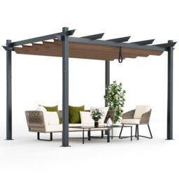 Costway 2.9X3.6 m Outdoor Retractable Pergola Aluminum Grill Pergola w/Canopy Cover Brown in Dark Brown - thumbnail 1