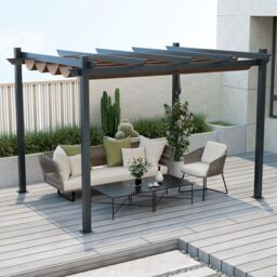 Costway 2.9X3.6 m Outdoor Retractable Pergola Aluminum Grill Pergola w/Canopy Cover Brown in Dark Brown - thumbnail 3