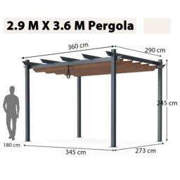 Costway 2.9X3.6 m Outdoor Retractable Pergola Aluminum Grill Pergola w/Canopy Cover Brown in Dark Brown - thumbnail 2