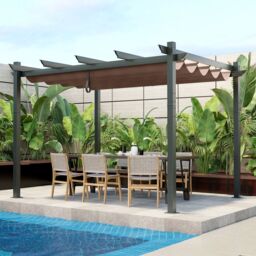 Costway 2.9X3.6 m Outdoor Retractable Pergola Aluminum Grill Pergola w/Canopy Cover Brown in Dark Brown - thumbnail 6