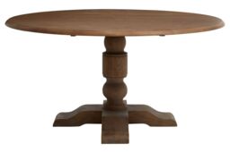 Orsina Oak Wood Round Dining Table, Vintage Dining Room Table with Carved Base, Artistic Dining Table for Kitchen in Natural - thumbnail 7