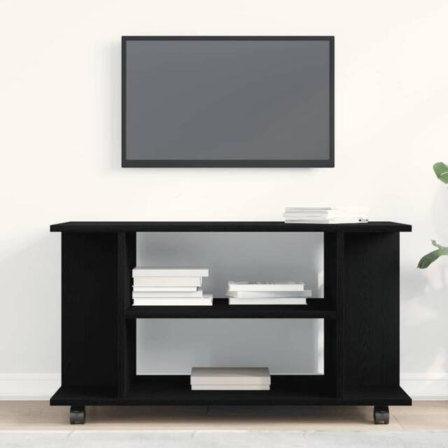 Berkfield Home TV Cabinet with Castors Black Oak 80x40x45 cm Engineered Wood - Size: 80 x 40 x 45 cm - image 1