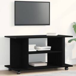Berkfield Home TV Cabinet with Castors Black Oak 80x40x45 cm Engineered Wood - Size: 80 x 40 x 45 cm - thumbnail 2