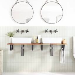 Berkfield Home Elegant Basin Shelf Wall Mounted Steel & Solid Wood Acacia in Brown