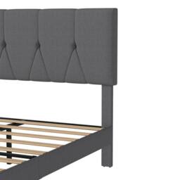 Levede Bed Frame Upholstered Linen Fabric Wooden Slats with Headboard in Grey - Size: Double - thumbnail 5