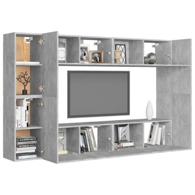Berkfield Home Sturdy 8 Piece TV Cabinet Set Concrete Grey Engineered Wood - image 1