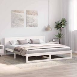 Berkfield Home Elegant Bed Frame White Wood 200 x 200 cm Durable Minimalist Bed Frame - thumbnail 4