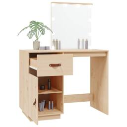 Berkfield Home Dressing Table with LED 95x50x133.5 cm Solid Wood Pine in Natural - thumbnail 5