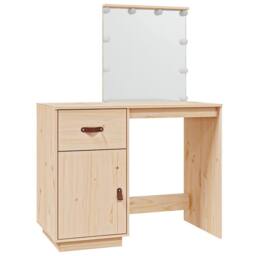 Berkfield Home Dressing Table with LED 95x50x133.5 cm Solid Wood Pine in Natural