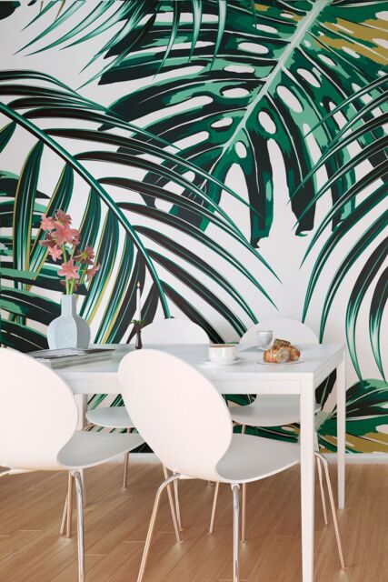 Origin Murals Tropical Leaves Wall Mural in Green - Size: W350 cm x H280 cm - image 1
