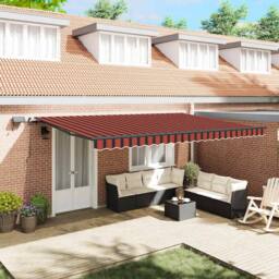 Berkfield Home Manual Retractable Awning with LED Orange & Brown 500x350 cm in Burnt Orange - thumbnail 2
