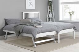 Birlea White Wood Guest Bed 2 mattresses Buxton Trundle Frame Hideaway Stop Over - Size: Single