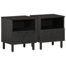 Berkfield Home Beautiful Bedside Cabinets 2 pcs Black 40x33x46 cm Solid Wood Mango - Size: 40 x 33 x 46 cm - thumbnail 2