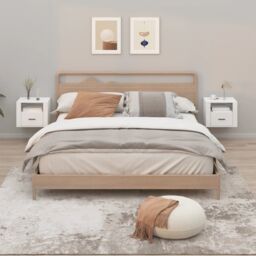 Berkfield Home Wall-mounted Bedside Cabinets 2 pcs High Gloss White 50x36x40cm - Size: 50 x 36 x 40 cm - thumbnail 1