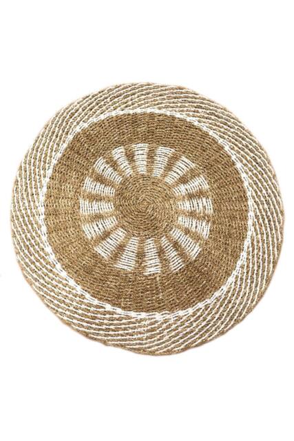 KDMD Round Seagrass Mat with Inner Sun Pattern - White & Tan, 1m in Brown - Size: Medium - image 1