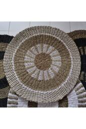 KDMD Round Seagrass Mat with Inner Sun Pattern - White & Tan, 1m in Brown - Size: Medium - thumbnail 2