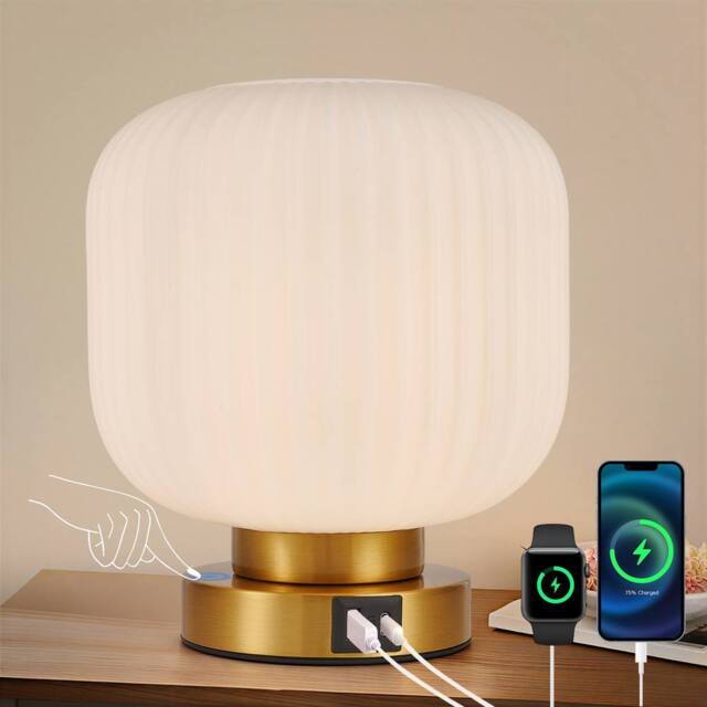 Harper Living Table Lamp, Touch Control Dimmable E27 Desk Lamp, Cream Glass Shade - image 1