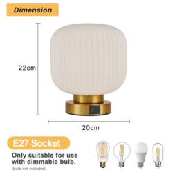 Harper Living Table Lamp, Touch Control Dimmable E27 Desk Lamp, Cream Glass Shade - thumbnail 3