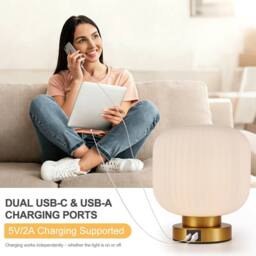 Harper Living Table Lamp, Touch Control Dimmable E27 Desk Lamp, Cream Glass Shade - thumbnail 5