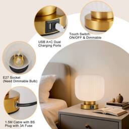 Harper Living Table Lamp, Touch Control Dimmable E27 Desk Lamp, Cream Glass Shade - thumbnail 4