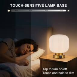 Harper Living Table Lamp, Touch Control Dimmable E27 Desk Lamp, Cream Glass Shade - thumbnail 2