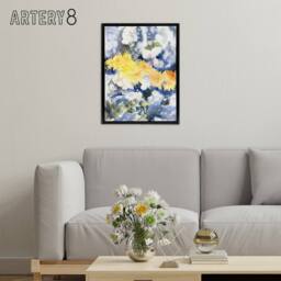 "Artery8 Yellow & Blue Floral Watercolour Demuth Framed Canvas Wall Art Print - Size: W12"" x H16""" - thumbnail 3