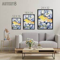 "Artery8 Yellow & Blue Floral Watercolour Demuth Framed Canvas Wall Art Print - Size: W12"" x H16""" - thumbnail 4