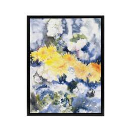 "Artery8 Yellow & Blue Floral Watercolour Demuth Framed Canvas Wall Art Print - Size: W12"" x H16""" - thumbnail 1