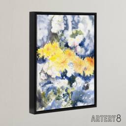 "Artery8 Yellow & Blue Floral Watercolour Demuth Framed Canvas Wall Art Print - Size: W12"" x H16""" - thumbnail 2