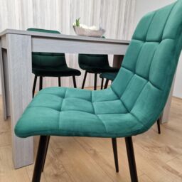 KOSY KOALA Dining Table In With 4 Green Velvet Chairs Kitchen Dining Table for 4 Dining Room Dining Set in Grey - Size: 140 cm x 80 cm - thumbnail 5