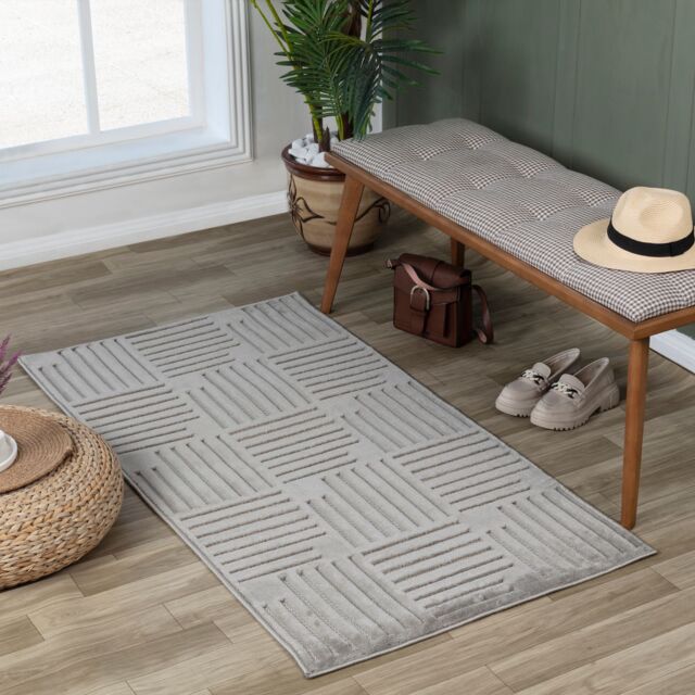 Livabliss Le Mans-Modern Beige Grey White 3D High & Low Pile Textured In- & Outdoor Rug - Size: 120 cm x 170 cm - image 1