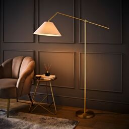 ValueLights Layla Adjustable Angled Floor Lamp with Tapered Linen Lamp Shade in Gold - thumbnail 2