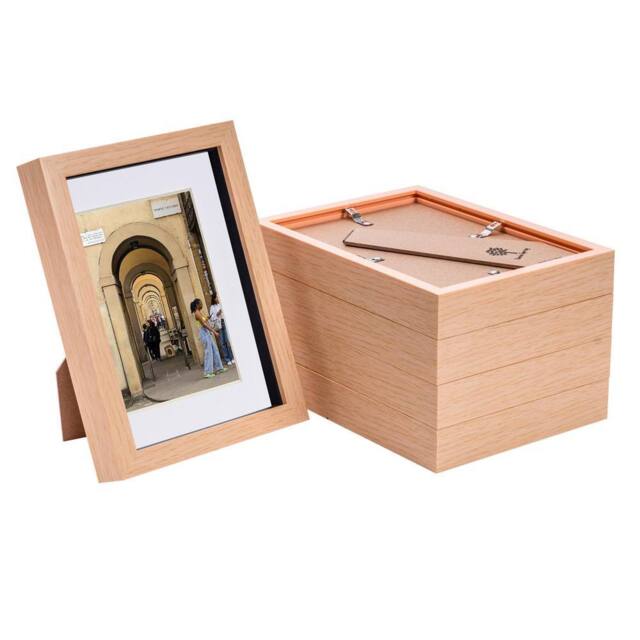 "Nicola Spring 3D Box Photo Frames with 4"" x 6"" Mounts - A5 (6"" x 8"") - White Mount - Pack of 5 in Light Brown" - image 1