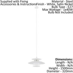 Loops Pendant Ceiling Light Colour White Satin Nickel Long Flex Bulb E27 1x40W in Metallics - thumbnail 2
