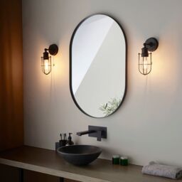 Loops Matt Black Industrial Caged Bathroom Wall Light - IP44 Rated - Knurled Detailing - thumbnail 4